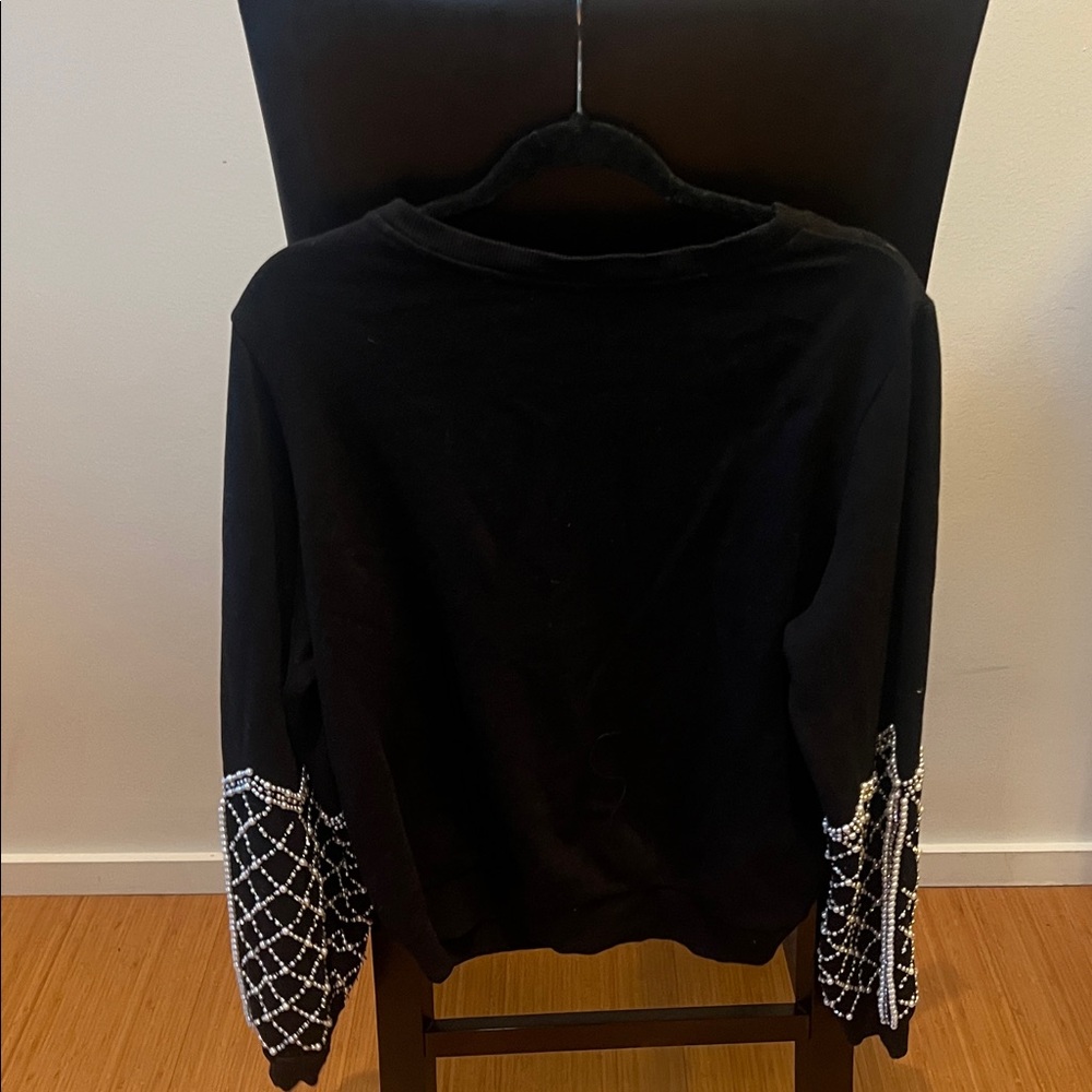 Express Black Top with Beaded Sleeve Detail - Picture 4 of 4